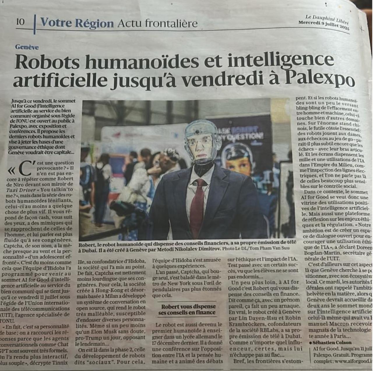 Robert the Robot Robert Finance Featured in Le Dauphiné Libéré